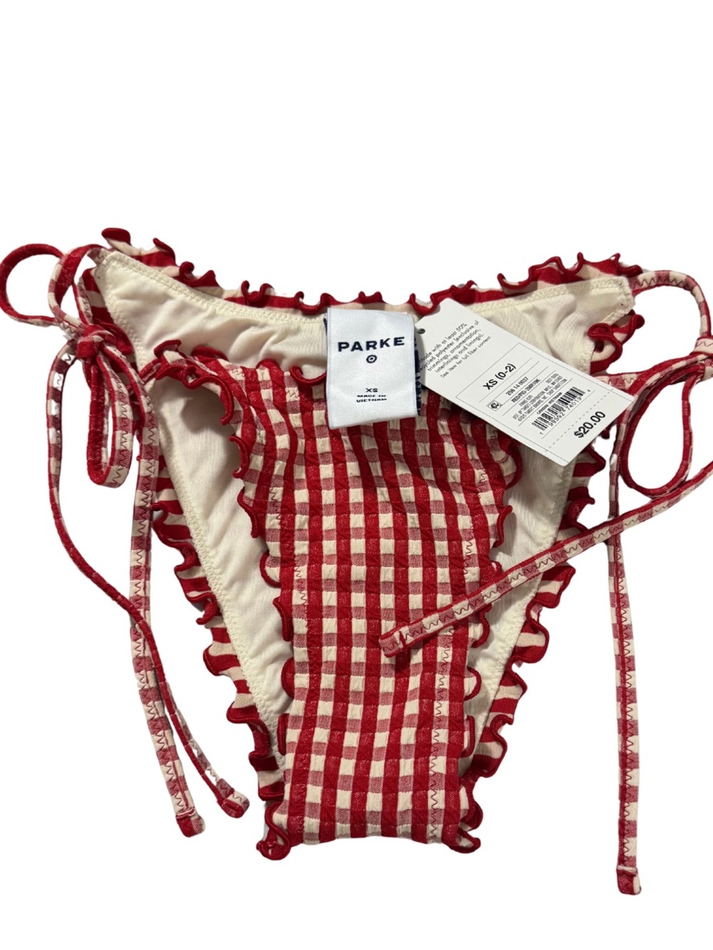 NWT Parke x Target Lettuce Edge String Bikini Bottom - Red Gingham in XS